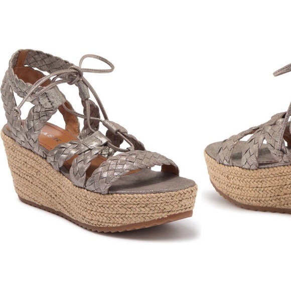 Trask Wedged Braided Strappy Heel- Women's size 8- Pewter/ Gold - Picture 4 of 8